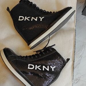 DKNY Black Glitter High-Top Sneakers